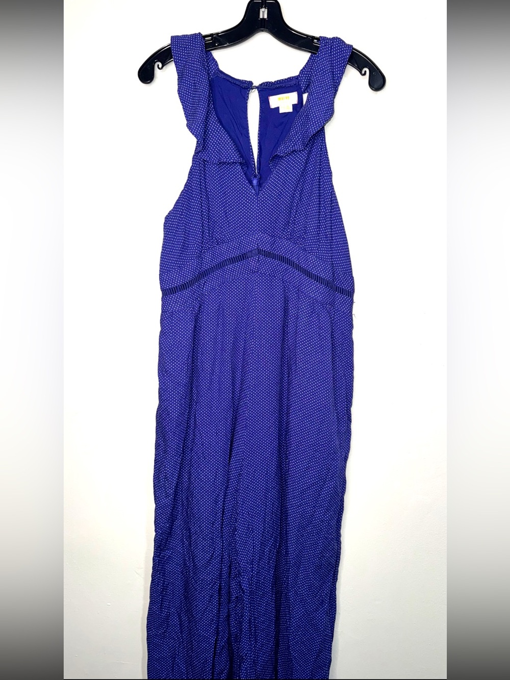 Anthropologie Maeve Ruffled Navy Blue Maxi Dress with Tiny White Dot Print - Picture 11 of 13